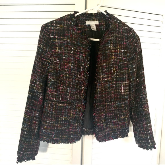 H&M Multicolor Tweed Frayed Edges Blazer 6 - Picture 2 of 12